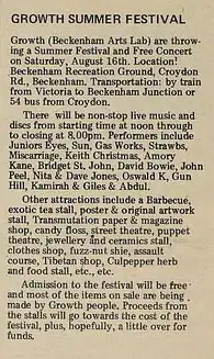 Growth Summer Festival Beckenham Arts Lab 1969 announcement