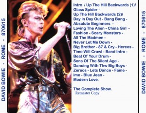David Bowie 1987-06-15 Roma ,Stadio Flaminio (Complete Master) SQ 7,+