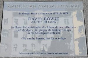 The porcelain plaque features references to the musician's albums 'Low,' 'Heroes' and 'Lodger' -- later known as the Berlin Trilogy -- and the iconic lyric, 'We can be heroes, just for one day.'