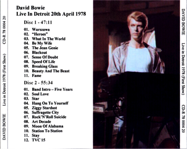  David Bowie - Detroit, First Night, April 20th 1978 - Back 