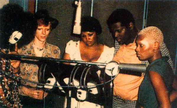 David Bowie with Luther Vandross, Ava Cherry and Robin Clark during the 1974 Soul Tour