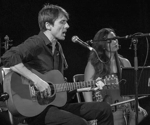 Brett Anderson performing live with Suede during an acoustic performance